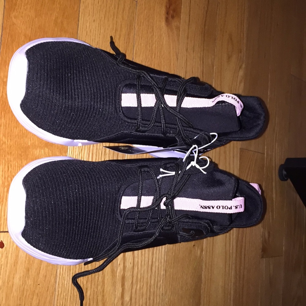 White and baby pink polo shoes